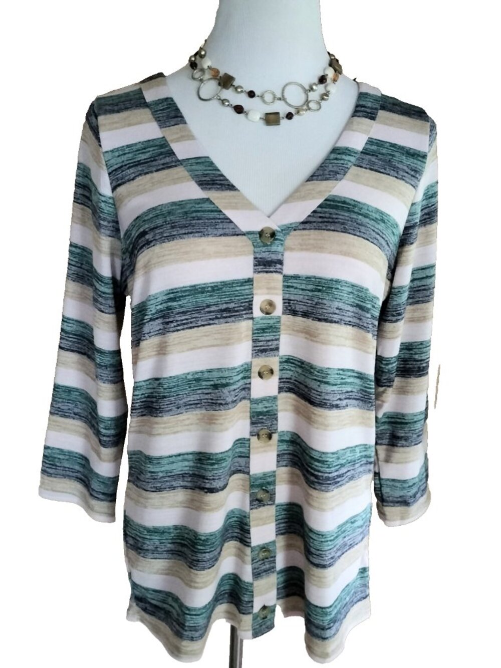 Cyrus Multicolor Striped V-Neck Cardigan L